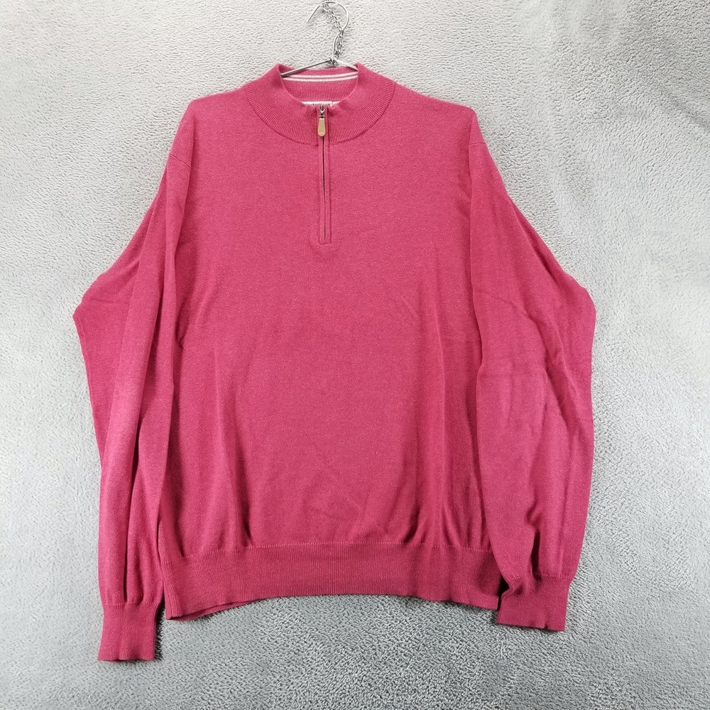 Peter Millar Sweater Mens L Pink Mock Neck 1/4 Zip Cotton Cashmere Pullover
